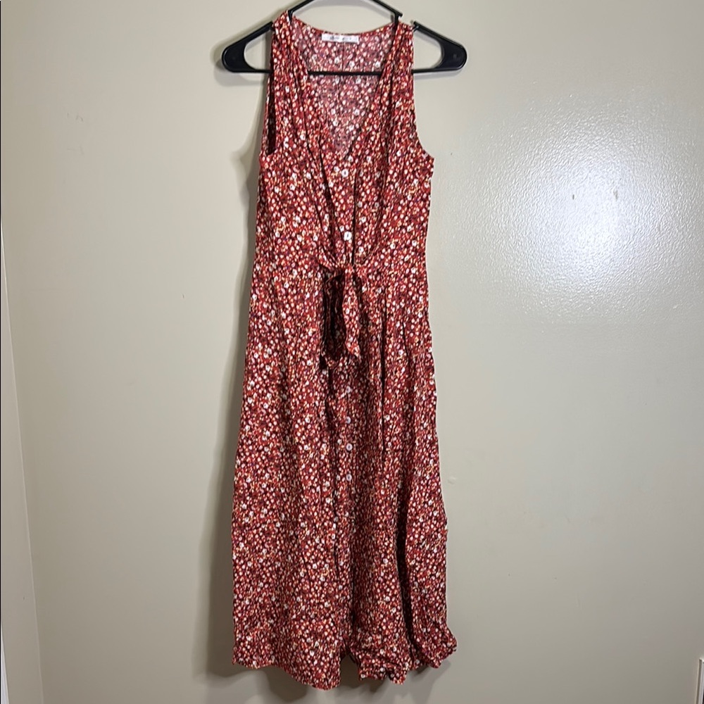 Floral Red Sleeveless Dress